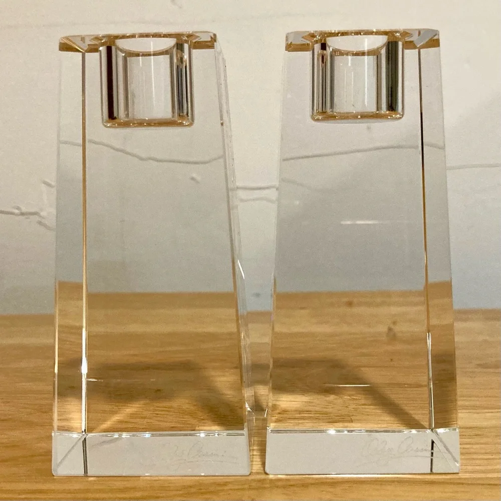 2 Crystal Candle Holders Oleg Cassini Kelly 4” Tall Clear Candlestick Set